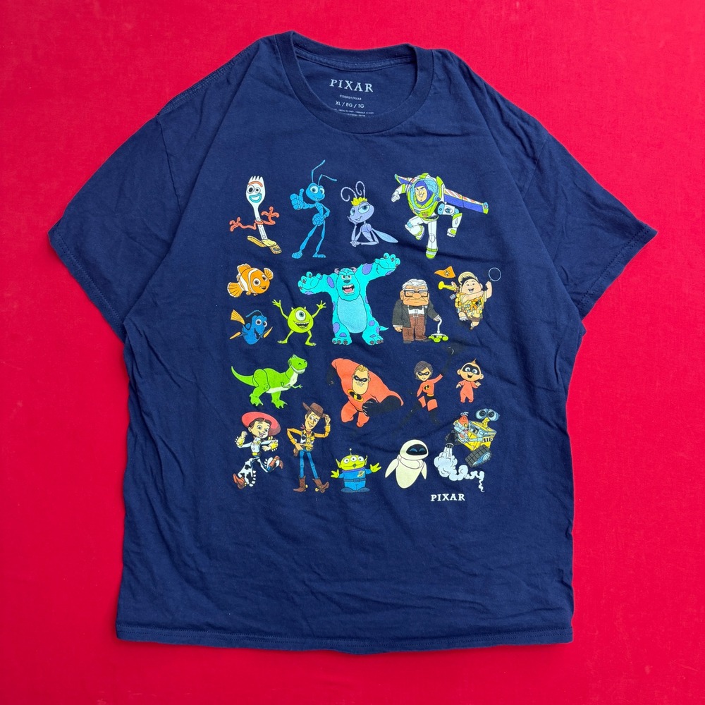 Disney Pixar Character Graphic T-Shirt Mens XL Navy Blue Toy Story Monsters Inc